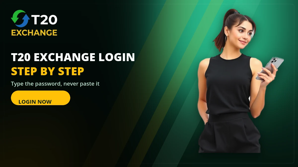 T20 Exchange login step by step on the sportsbook with username and password fields